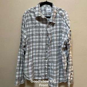 GoodFellow Mens XXL White and Grey Flannel Long Sleeve Button Down